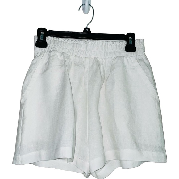 RUMER the Label LouLou High Waisted 100% Linen White Shorts Pockets Size 4 - Picture 3 of 13